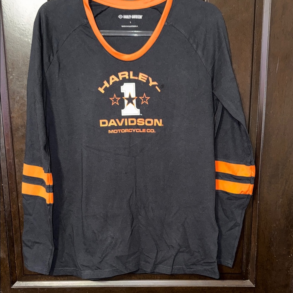 Harley-Davidson Black Shirt with Orange Stripes